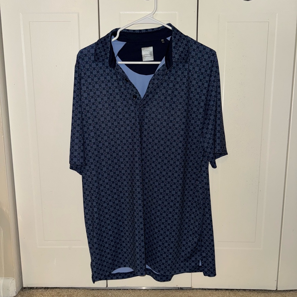 2/$15 Men's Callaway Navy Blue Patterned Golf Shirt